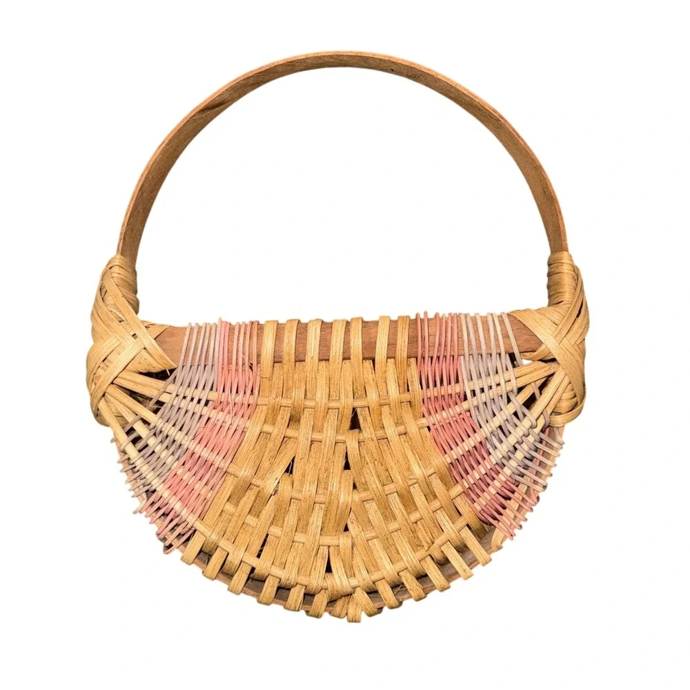 Unbranded Woven Wall Pocket Basket Home Decor Small Tan Pink Excellent Hanging